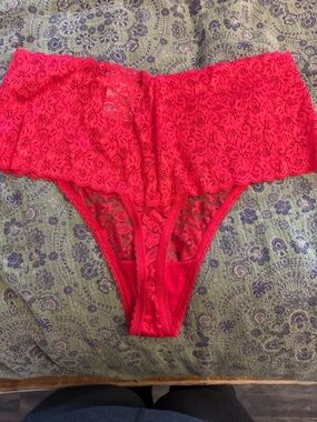 INC International Concepts Bright Red Lace High-Waist Thong